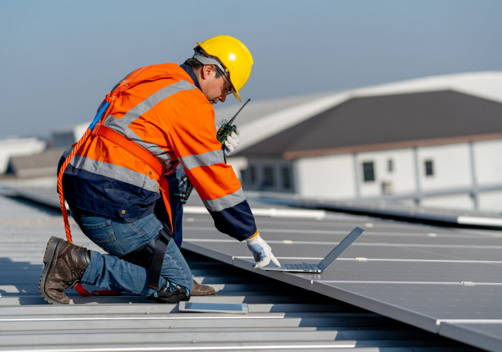 rooftop checks using laptop