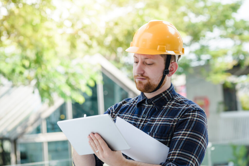 home contractor website checks on tablet