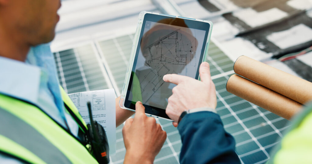 roofing plan inspection on tablet