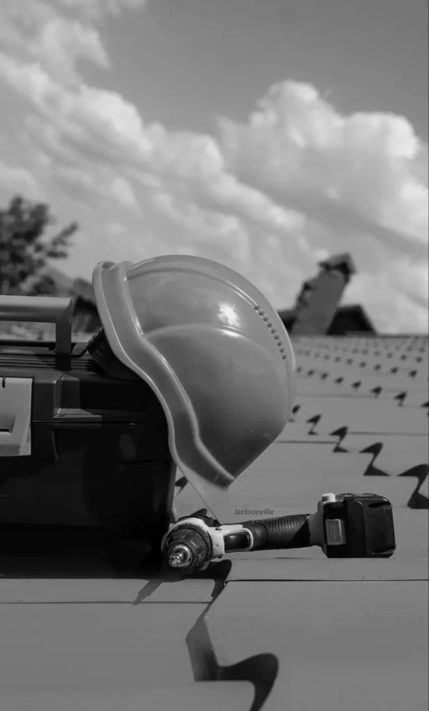 Jacksonville construction helmet on the roof