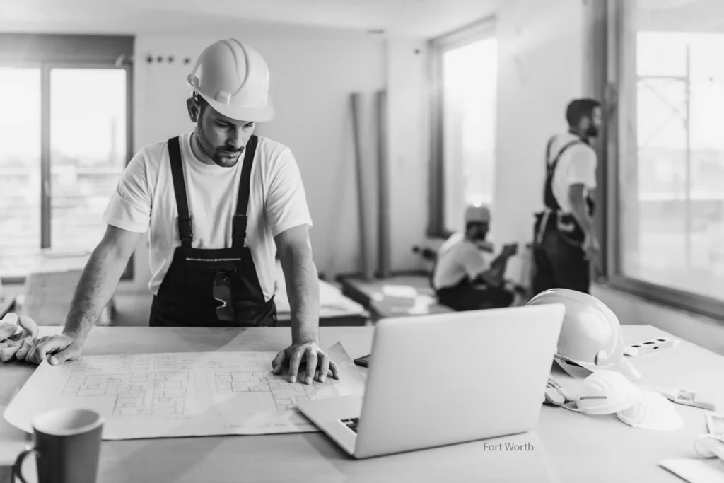 Fort Worth analyzing floor design in laptop
