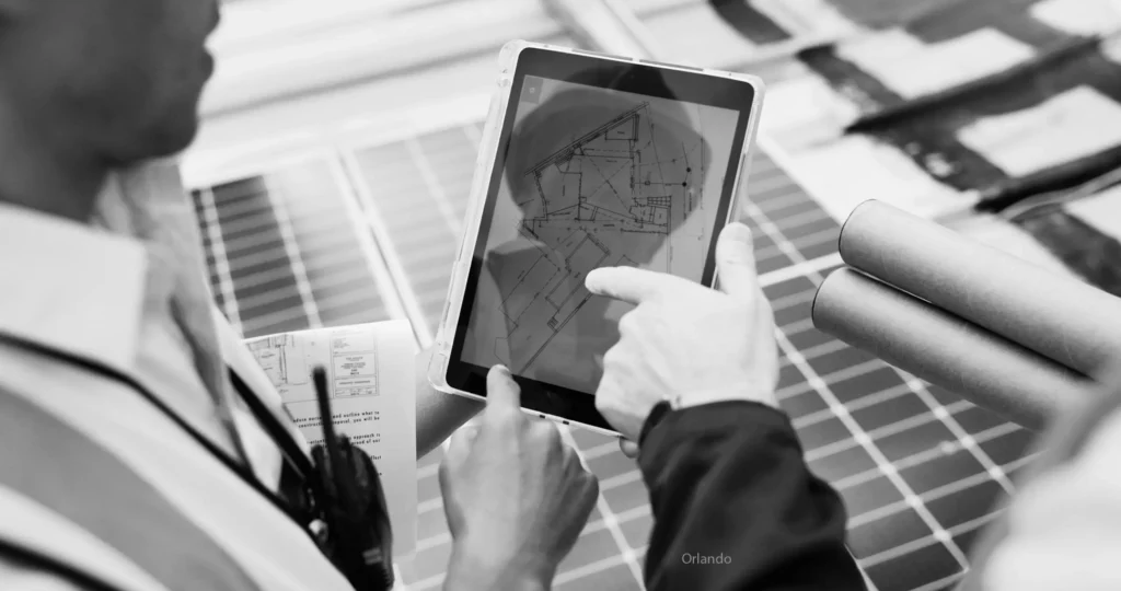 roofing plan inspection on tablet Orlando